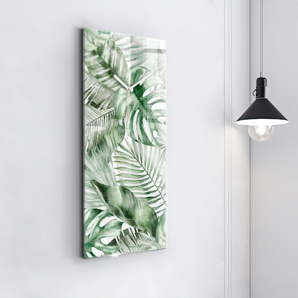 Vertikální skleněné hodiny Malované listy rostlin