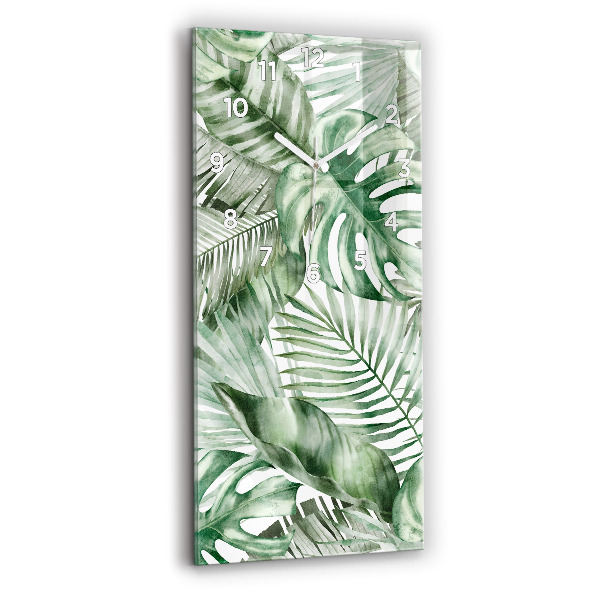 Vertikální skleněné hodiny Malované listy rostlin