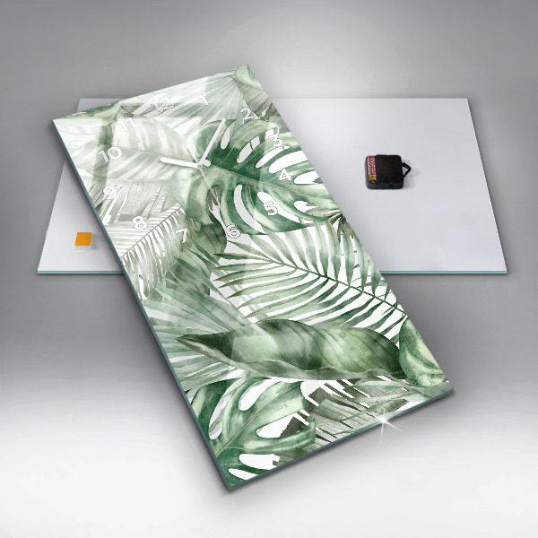 Vertikální skleněné hodiny Malované listy rostlin