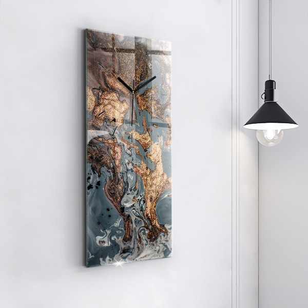 Vertikální skleněné hodiny Mramorová zlatá abstrakce