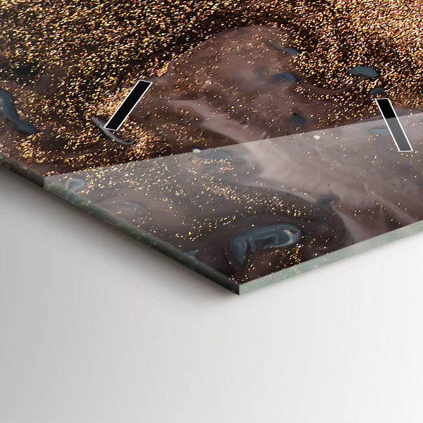 Vertikální skleněné hodiny Mramorová zlatá abstrakce