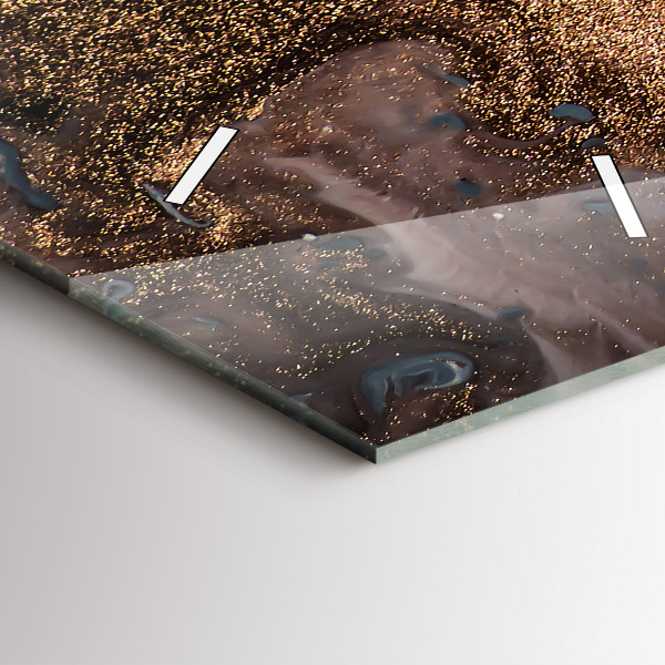 Vertikální skleněné hodiny Mramorová zlatá abstrakce