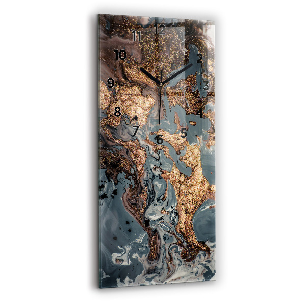 Vertikální skleněné hodiny Mramorová zlatá abstrakce