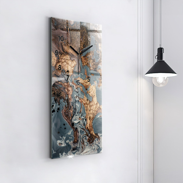 Vertikální skleněné hodiny Mramorová zlatá abstrakce