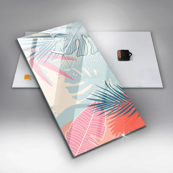 Vertikální skleněné hodiny Pastelové listy - tropy