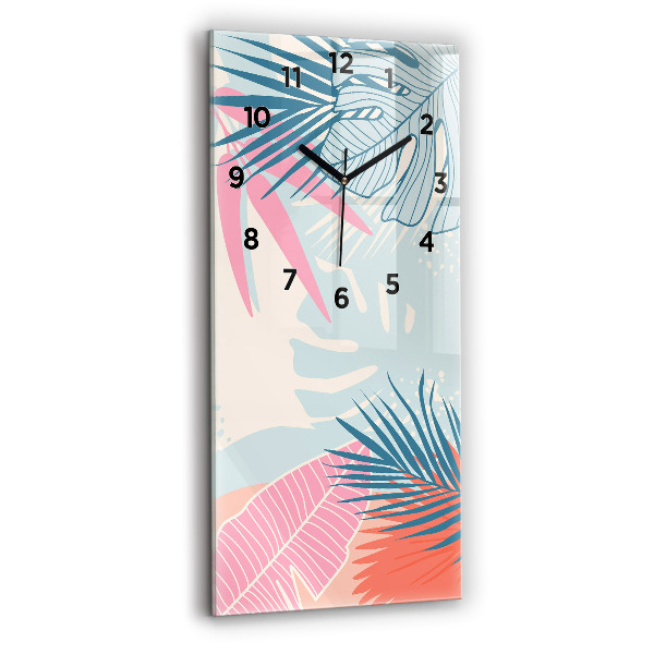 Vertikální skleněné hodiny Pastelové listy - tropy