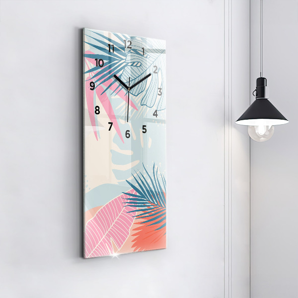 Vertikální skleněné hodiny Pastelové listy - tropy