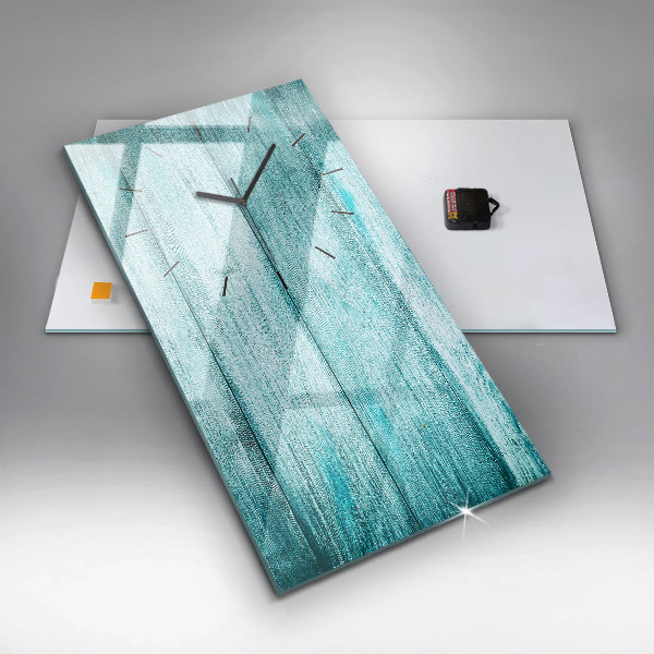 Vertikální skleněné hodiny Modré staré dřevo