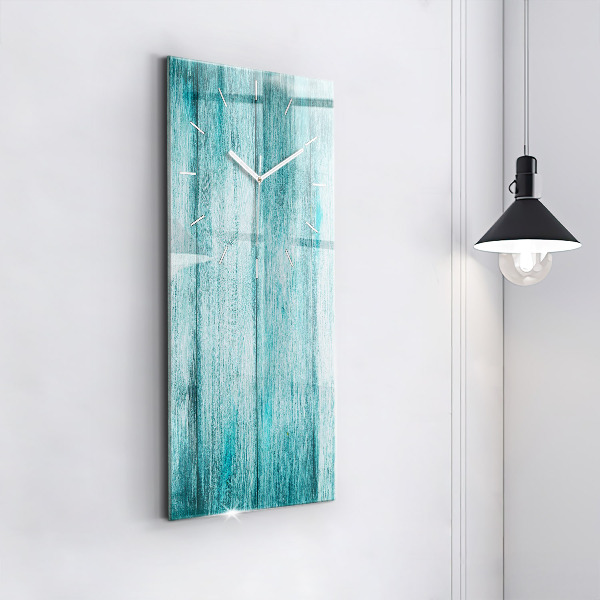 Vertikální skleněné hodiny Modré staré dřevo