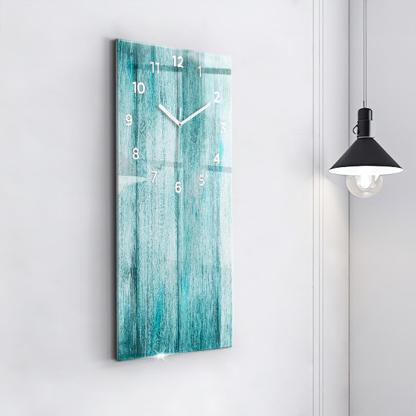 Vertikální skleněné hodiny Modré staré dřevo