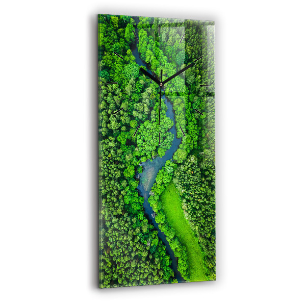 Vertikální skleněné hodiny Řeka v lese