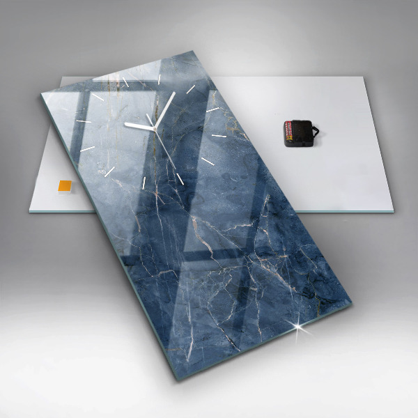 Vertikální skleněné hodiny Textura modrého mramoru