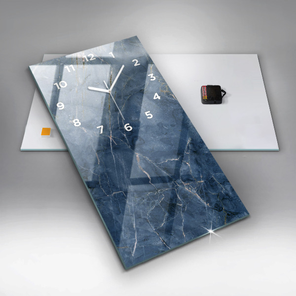 Vertikální skleněné hodiny Textura modrého mramoru