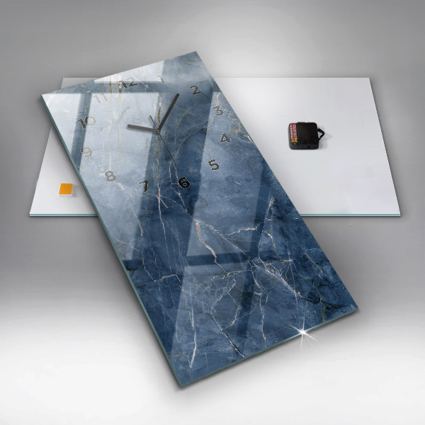 Vertikální skleněné hodiny Textura modrého mramoru