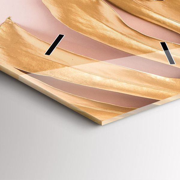 Vertikální skleněné hodiny Zlaté tropické listy