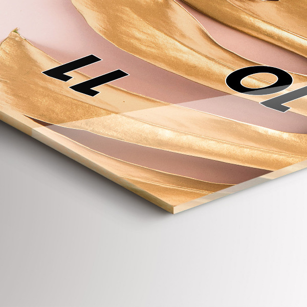 Vertikální skleněné hodiny Zlaté tropické listy