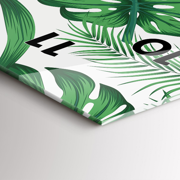 Vertikální skleněné hodiny Listy monstery