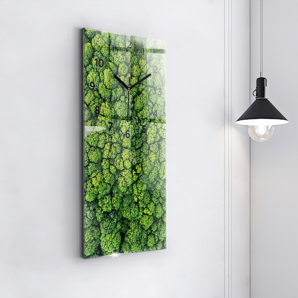 Vertikální skleněné hodiny Les z výšky