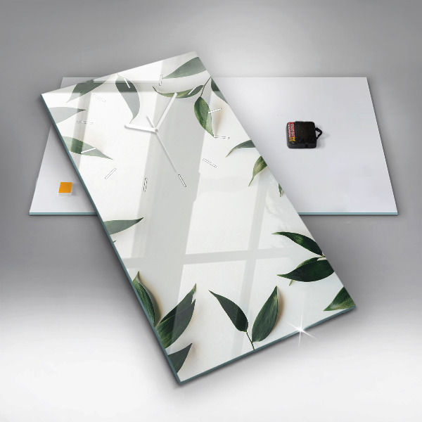 Vertikální skleněné hodiny Rám z listí