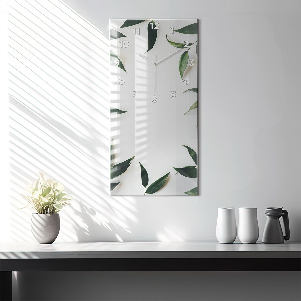 Vertikální skleněné hodiny Rám z listí