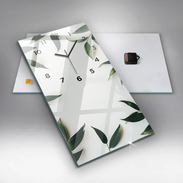 Vertikální skleněné hodiny Rám z listí