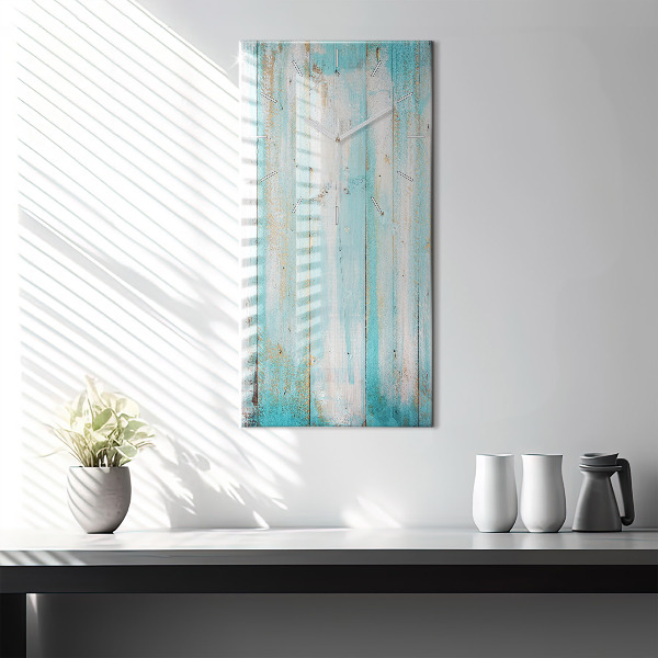 Vertikální skleněné hodiny Modrá prkna