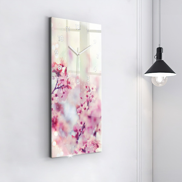 Vertikální skleněné hodiny Jarní květiny