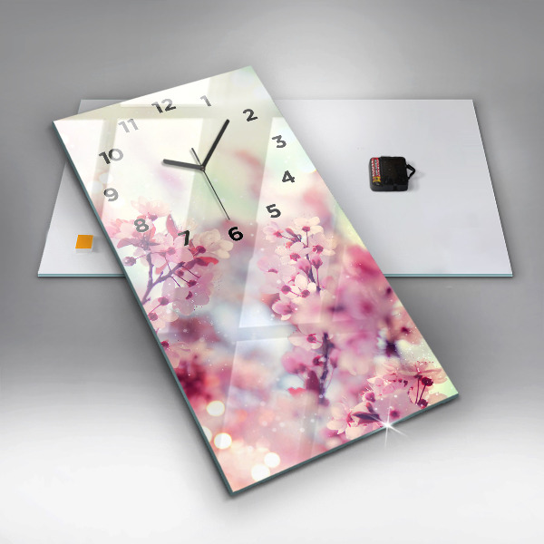 Vertikální skleněné hodiny Jarní květiny
