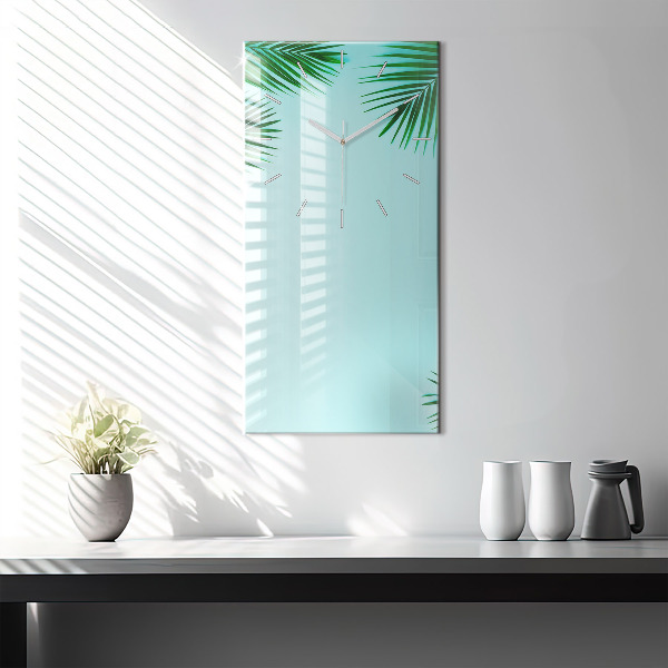 Vertikální skleněné hodiny Zelené palmy