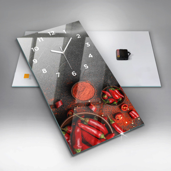 Vertikální skleněné hodiny Červené papriky