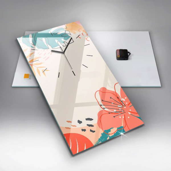 Vertikální skleněné hodiny Havajské rostliny