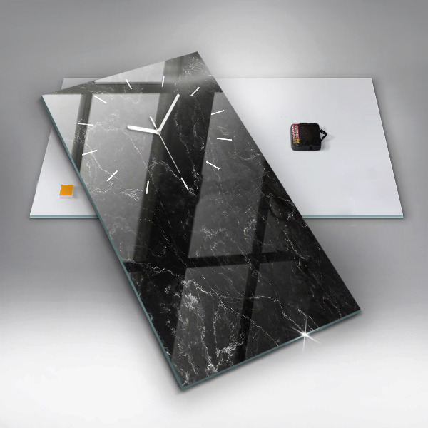 Vertikální skleněné hodiny Černý mramor