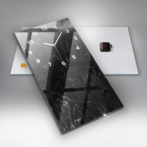 Vertikální skleněné hodiny Černý mramor
