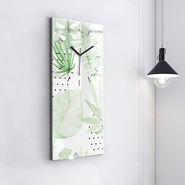 Vertikální skleněné hodiny Zelené listy