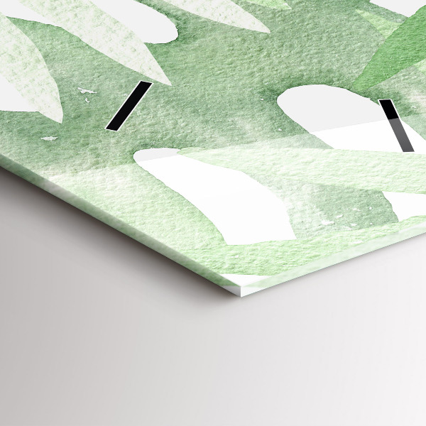 Vertikální skleněné hodiny Zelené listy