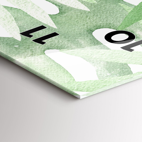 Vertikální skleněné hodiny Zelené listy