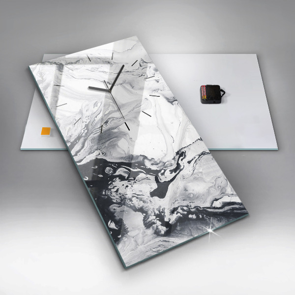 Vertikální skleněné hodiny Abstraktní inkoustový mramor