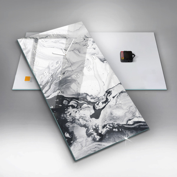 Vertikální skleněné hodiny Abstraktní inkoustový mramor