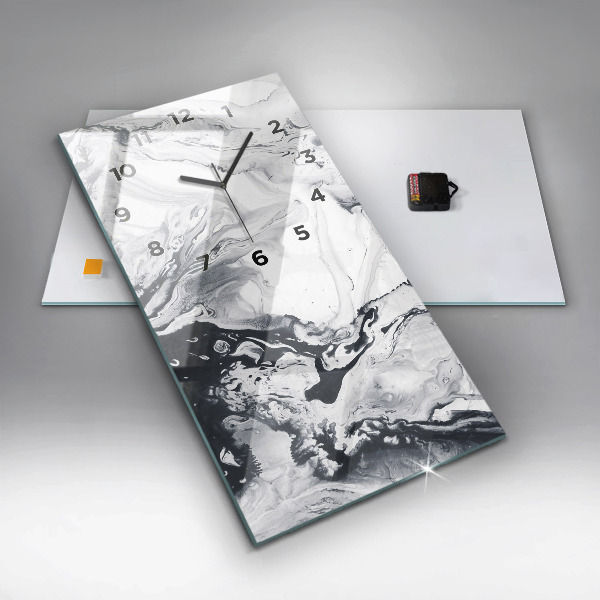 Vertikální skleněné hodiny Abstraktní inkoustový mramor