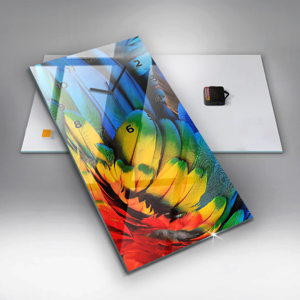 Vertikální skleněné hodiny Barevná ptačí křídla