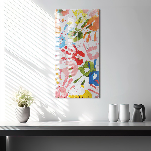 Vertikální skleněné hodiny Otisky dětských rukou