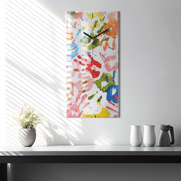 Vertikální skleněné hodiny Otisky dětských rukou