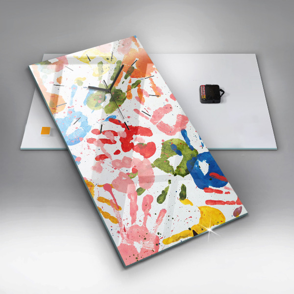 Vertikální skleněné hodiny Otisky dětských rukou