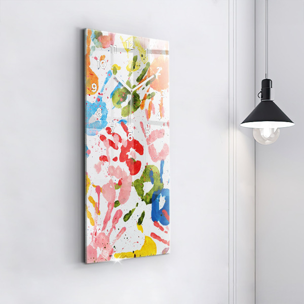 Vertikální skleněné hodiny Otisky dětských rukou