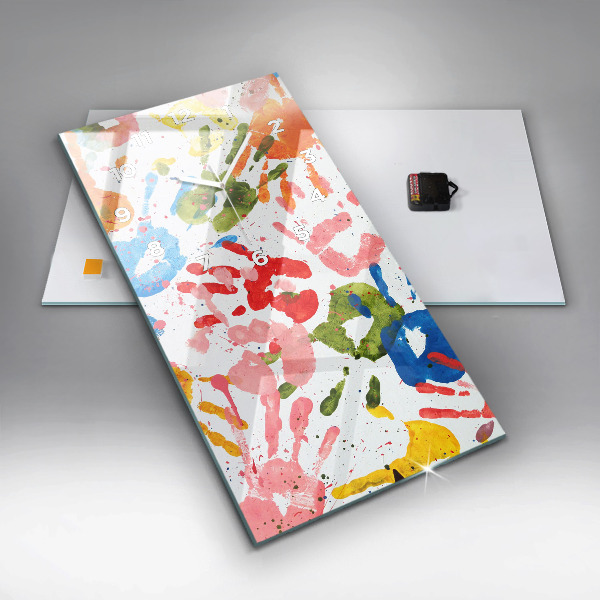 Vertikální skleněné hodiny Otisky dětských rukou