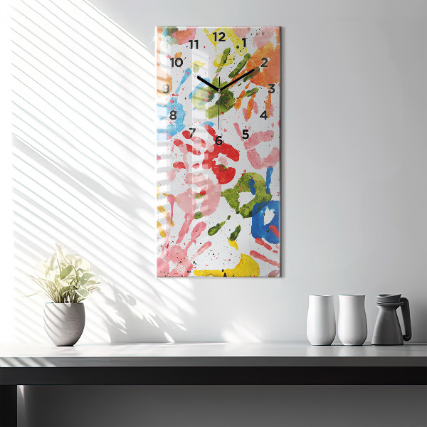 Vertikální skleněné hodiny Otisky dětských rukou