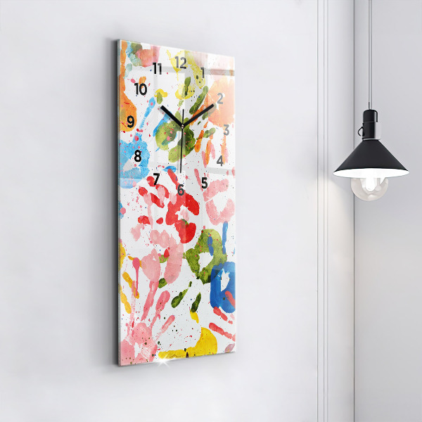 Vertikální skleněné hodiny Otisky dětských rukou