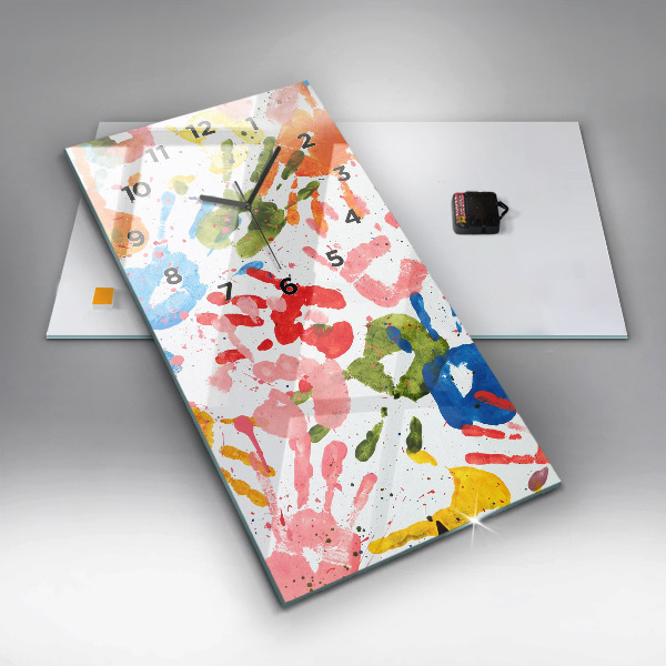 Vertikální skleněné hodiny Otisky dětských rukou