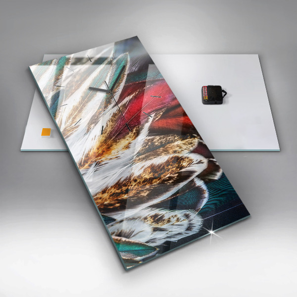 Vertikální skleněné hodiny Světle hnědé ptačí peří