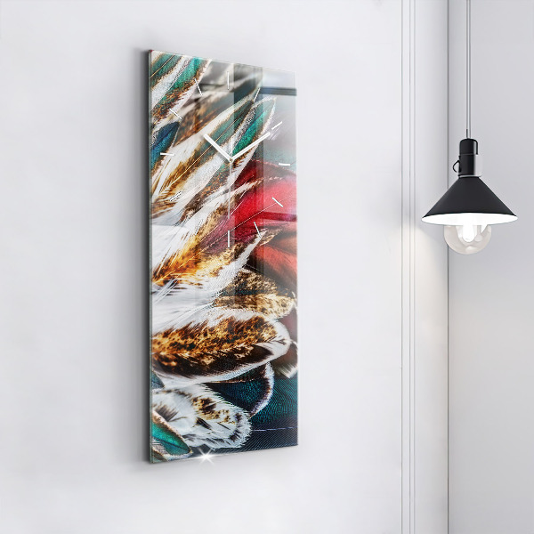 Vertikální skleněné hodiny Světle hnědé ptačí peří